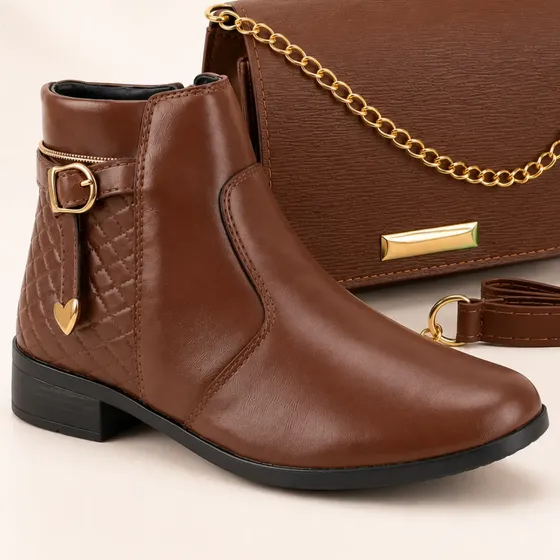Kit Bota Feminina Cano Curto + Bolsinha Casual Com Zíper