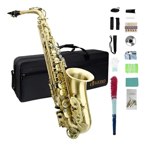 Saxofone Alto Em Mi Bemol Vedo Com Estojo E Limpeza Laqueado