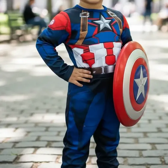 Fantasia Capitão America Longa C/enchimento,escudo,mascara
