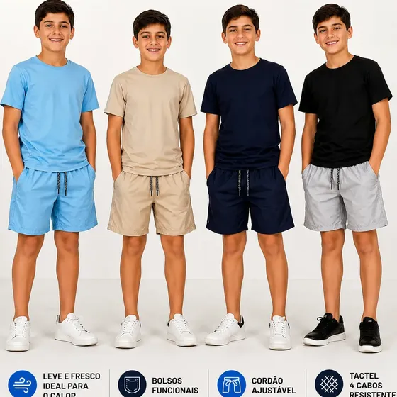Kit 04 Shorts Tactel Menino Infantil Juvenil 04 A 16 Anos