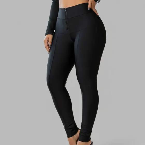 Calça Lipo Modeladora Suplex Super Power Com Bolso E Zíper