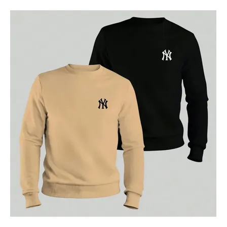 Kit 2 Blusas De Frio Moletom Liso Estampa Ny Gola Careca