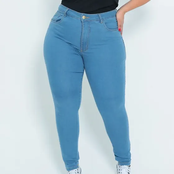 Calça Feminina Jeans Escura Plus Size Cintura Alta Elastano