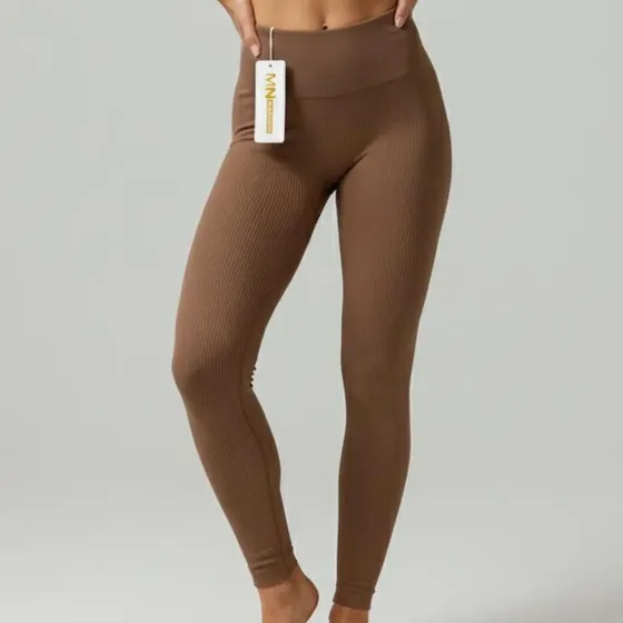 Legging Canelada Sem Costura Cintura Alta Confortável Fitnes