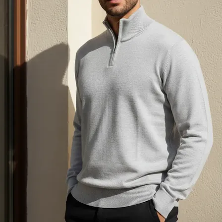 Suéter Masculino Anistia Malha Tricot Gola Alta Meio Zíper