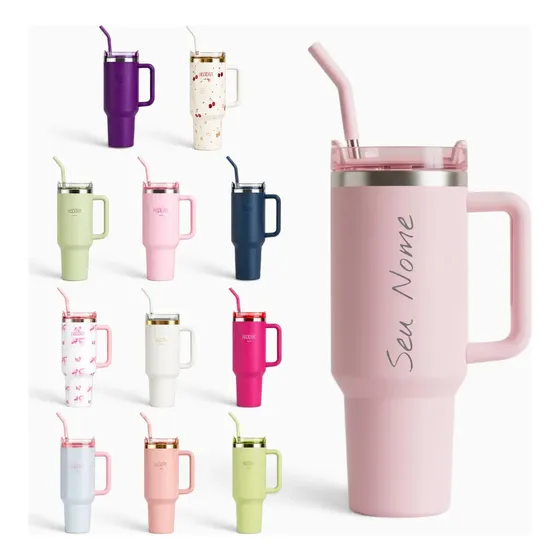 Hiddra Copo Térmico 1,2l Personalizado Seu Nome Canudo Inox