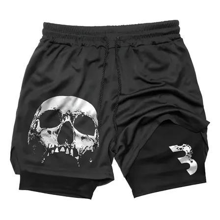 Short Academia Compressão Masculino Caveira Treino Corrida