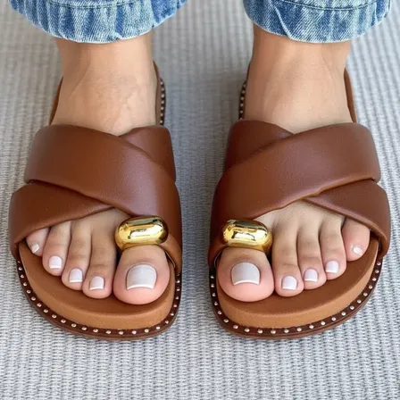 Slide Feminino Com Palmilha Macia E Detalhes Elegante Casual
