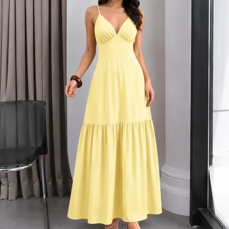 Vestido Feminino Longo Corset Crepe Liso