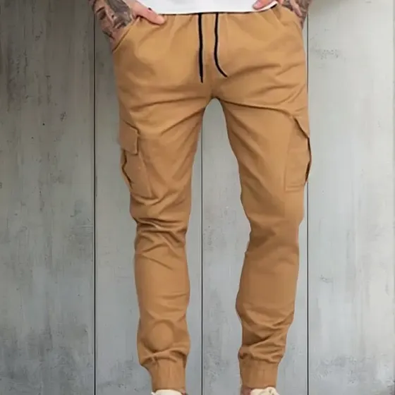 Calça Cargo Jogger Masculina 6 Bolsos Sarja Casual Slim