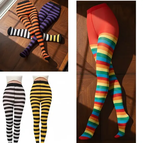 Meia Calça Adulto Fio 40 Listrada Cosplay Fantasia Halloween