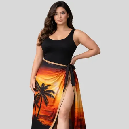 Maiô Plus Size Com Saída Pareô Conjunto Moda Praia Verão