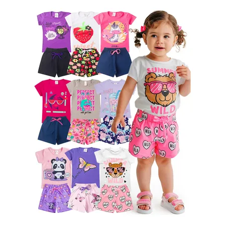 Kit 6 Peças Conjunto De Roupas Infantil Menina Sortida Verão