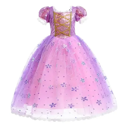 Fantasia Vestido Infantil Menina Rosa Rapunzel Luxo