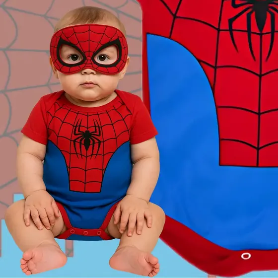 Body Temático Bebê Super Herói Mesversário + Acessório Festa