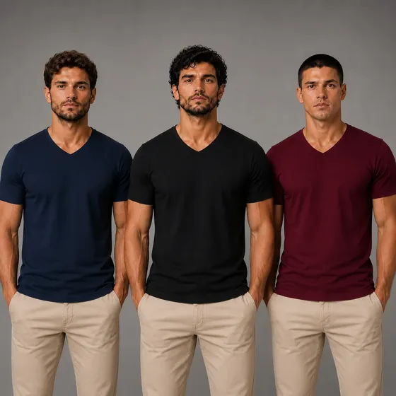 Kit 3 Camisetas Gola V Slim Fit Camisa Elastano Blusa Lycra
