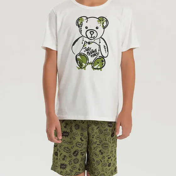Pijama Juvenil Menino Manga Curta Urso Grafitti