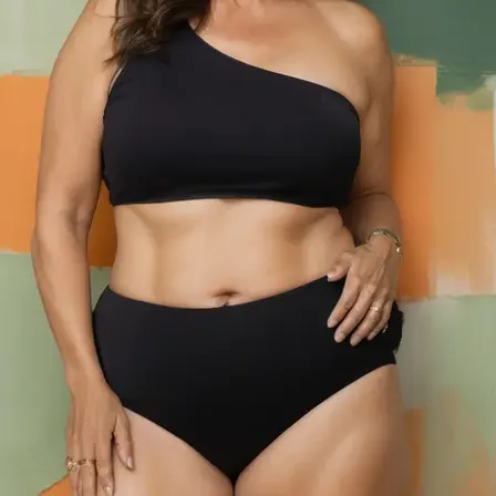 Biquíni Plus Size Feminino Ombro Único Cintura Alta Elegante