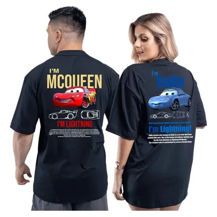 Kit Camiseta Casal Carros Mcqueen + Sally 100% Algodão
