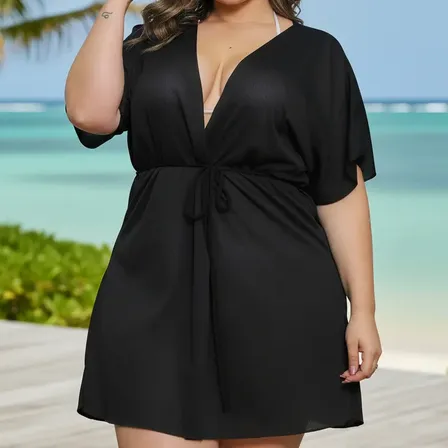 Saída Praia Vestido Curto Canga Manga Verão Kimono Plus Size