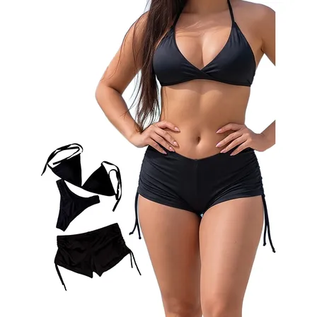 Conjunto Biquíni Short 3 Peças Asa Delta Com Bojo Piscina