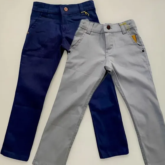 Kit 2 Calças Infantil De Sarja Menino Slim Fit Brim
