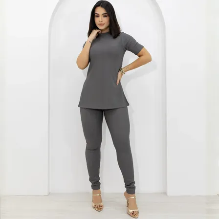 Conjunto Feminino Blusa E Calça Versátil Canelado Montaria