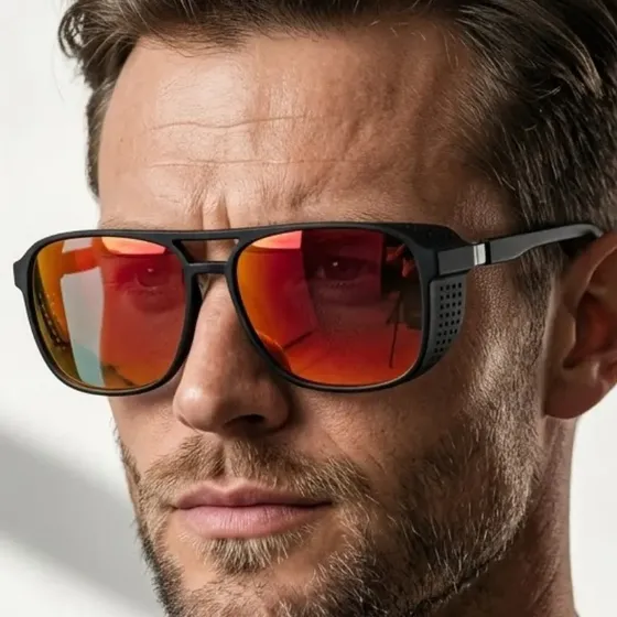 Óculos De Sol Steampunk Quadrado Espelhado Premium Flexivel