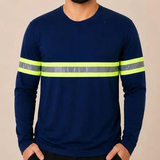 Camiseta Manga Longa Com Faixa Refletiva Construção Rodovia