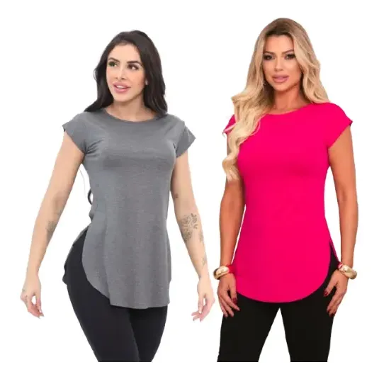 Kit 2 Blusas Long Tapa Bumbum Academia Fitness Ref 43