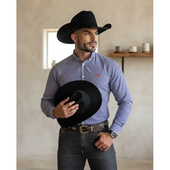 Camisa Masculina Manga Longa Modelo Country Gola Americana
