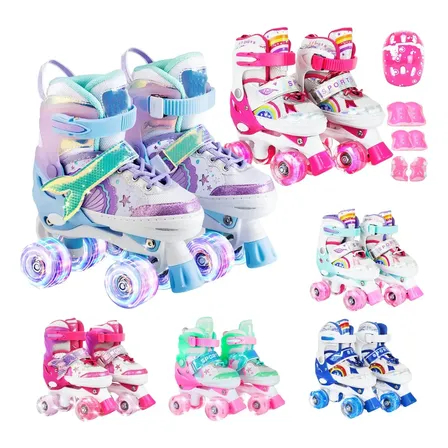 Patins Infantil Ajustável 4 Rodas Rodinha Led Kit Proteção