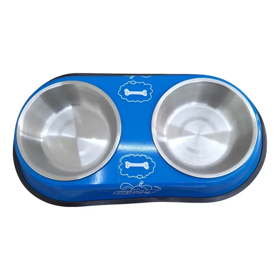 Comedouro Duplo Pet Tijela P/ Cães E Gatos Aço Inox Medios