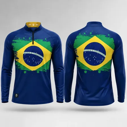 Camisa Camiseta Agro Brasil Azul Proteção Solar Uv50+