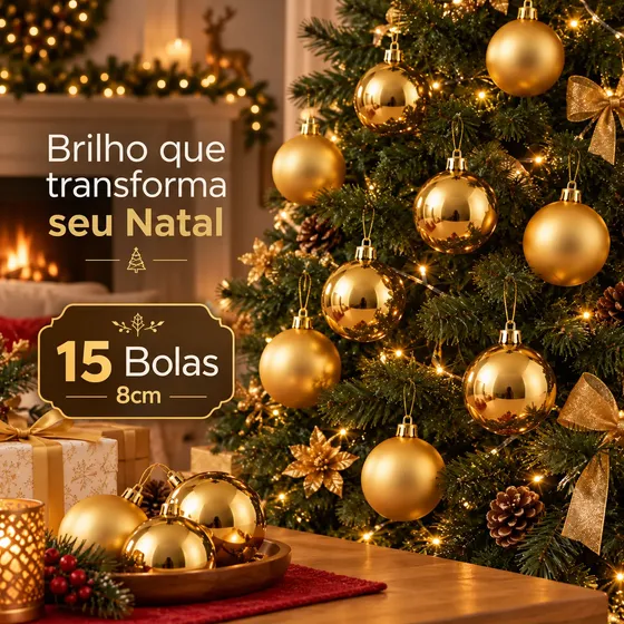 Kit 15 Bolas Enfeite Árvore De Natal 8cm Bolinhas Grandes
