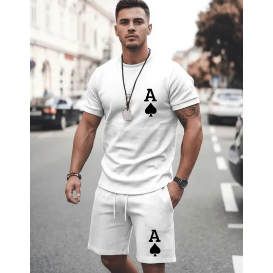 Conjunto Bermuda Moletom E Camiseta Algodão Cartas