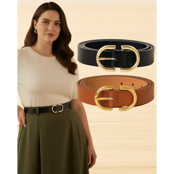 Kit 2 Cintos Feminino Casual Plus Size Couro Sintético Lola