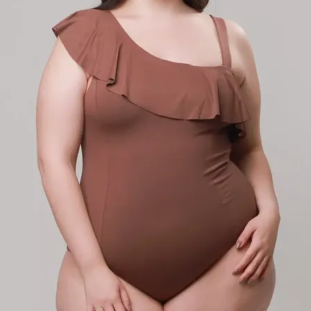 Maiô Plus Size Ombro Único Com Babado Moda Praia Evangelica