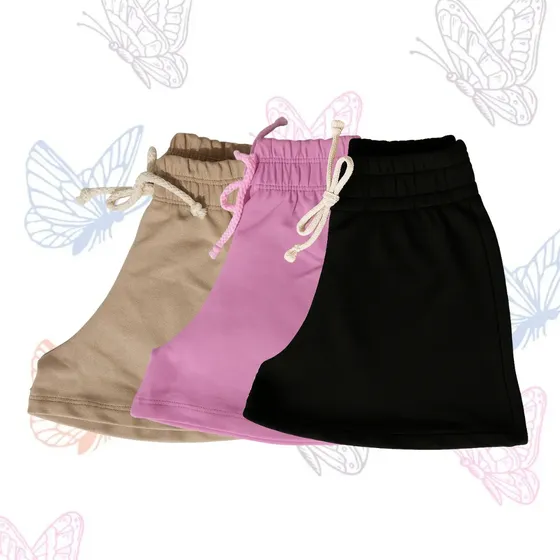 Kit 3 Shorts Infantil Menina Juvenil Verão Básico Liso