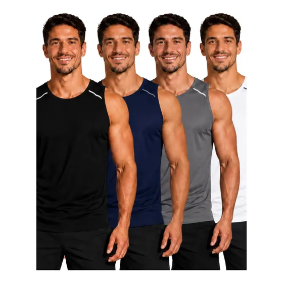 Kit 4 Camisa Regatas Adulto Basica Lisa Dry Fit Treino