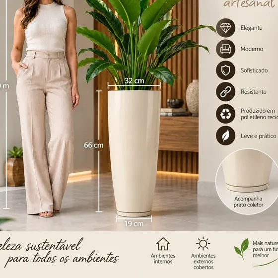 Vaso Luxo Planta Sala Coluna Ibiza Cone G Decorativo Liso
