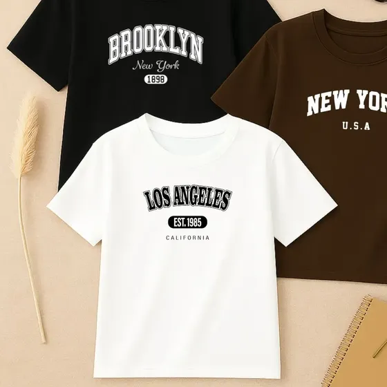 Camiseta Feminina De Algodão Kit Com 3 Los Angeles Modernas