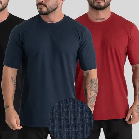 Kit 3 Camiseta Texturizada Masculina Quadradinho