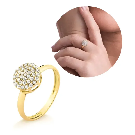 Anel Chuveiro Redondo Cravejado Banhado A Ouro 18k