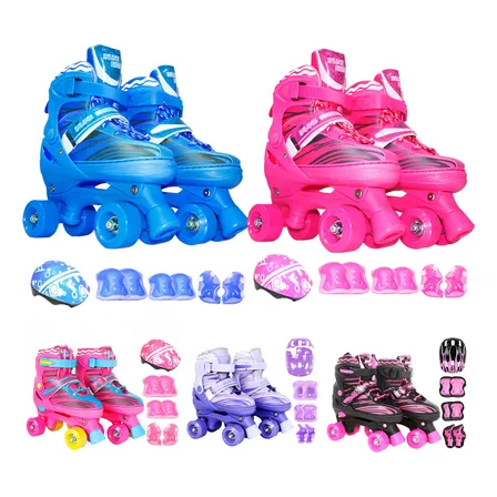 Patins Infantil 4 Rodas Roller Ajustável Capacete Proteção