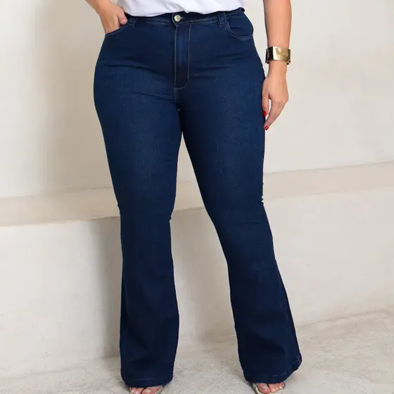 Calça Flare Jeans Boca De Sino Plus Size Empina Bumbum