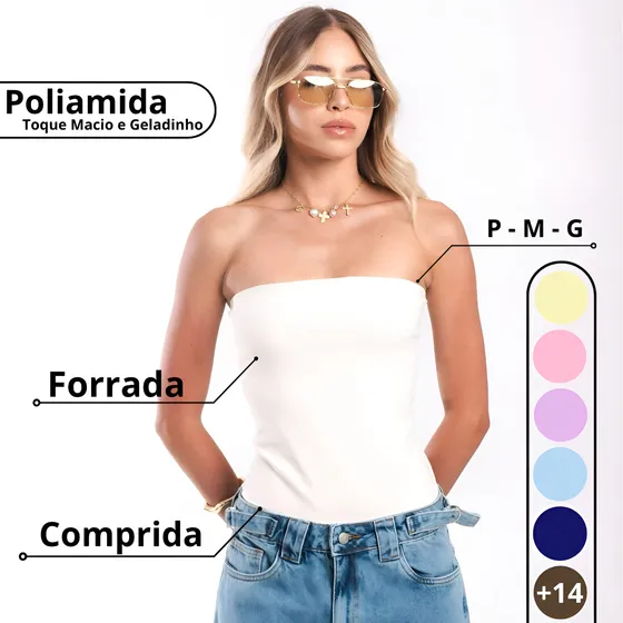 Top Tube Poliamida Forrada Tomara Que Caia Cropped Moda