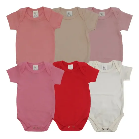 Kit Com 6 Bodys Bebê Manga Curta Liso Bicho Molhado Menina