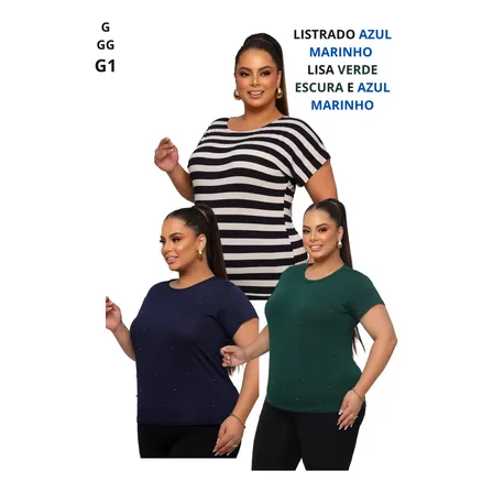 Kit 3 Blusas Tshirt Plus Size Lisa Moda Evangelica Manga
