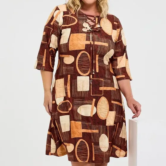 Vestido Manga 3/4 Plus Size Evangélico Seroy 650